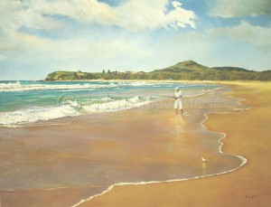 Fishing at Forsters Beach (oil)